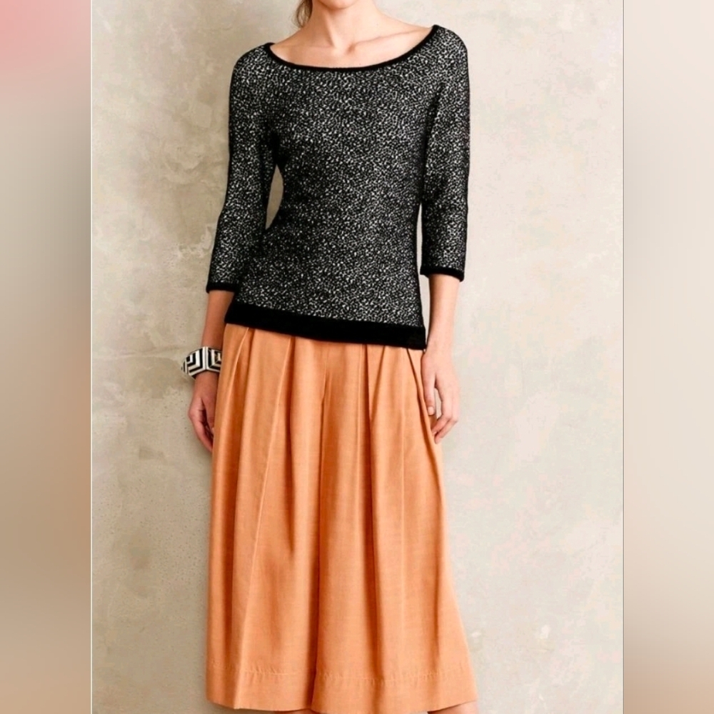 Moth Anthropologie Medium Lana Sweater Black White Chenille Fitted 3/4 Sleeve - Picture 16 of 16